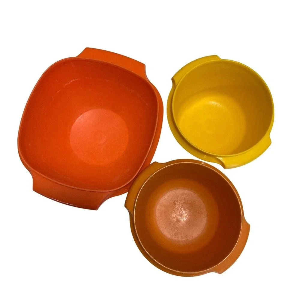 Vtg Tupperware 3 Piece Set Sunburst Servalier with Lids  840 & 886 Nostalgia 70s